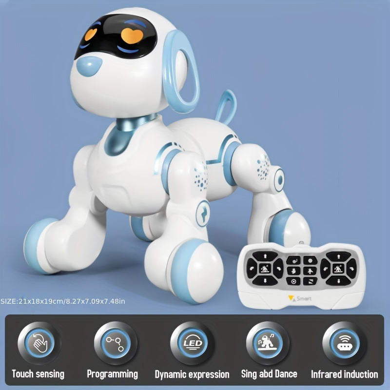 GRAXGROW Smart Robot Dog - Interactive RC Toy with Infrared Remote, Programmable Stunts, Music & Dance, USB Rechargeable, Blue with White Accents, Durable ABS, Ideal for Youngsters 3+ | Engaging Early Learning Toy, Interactiv