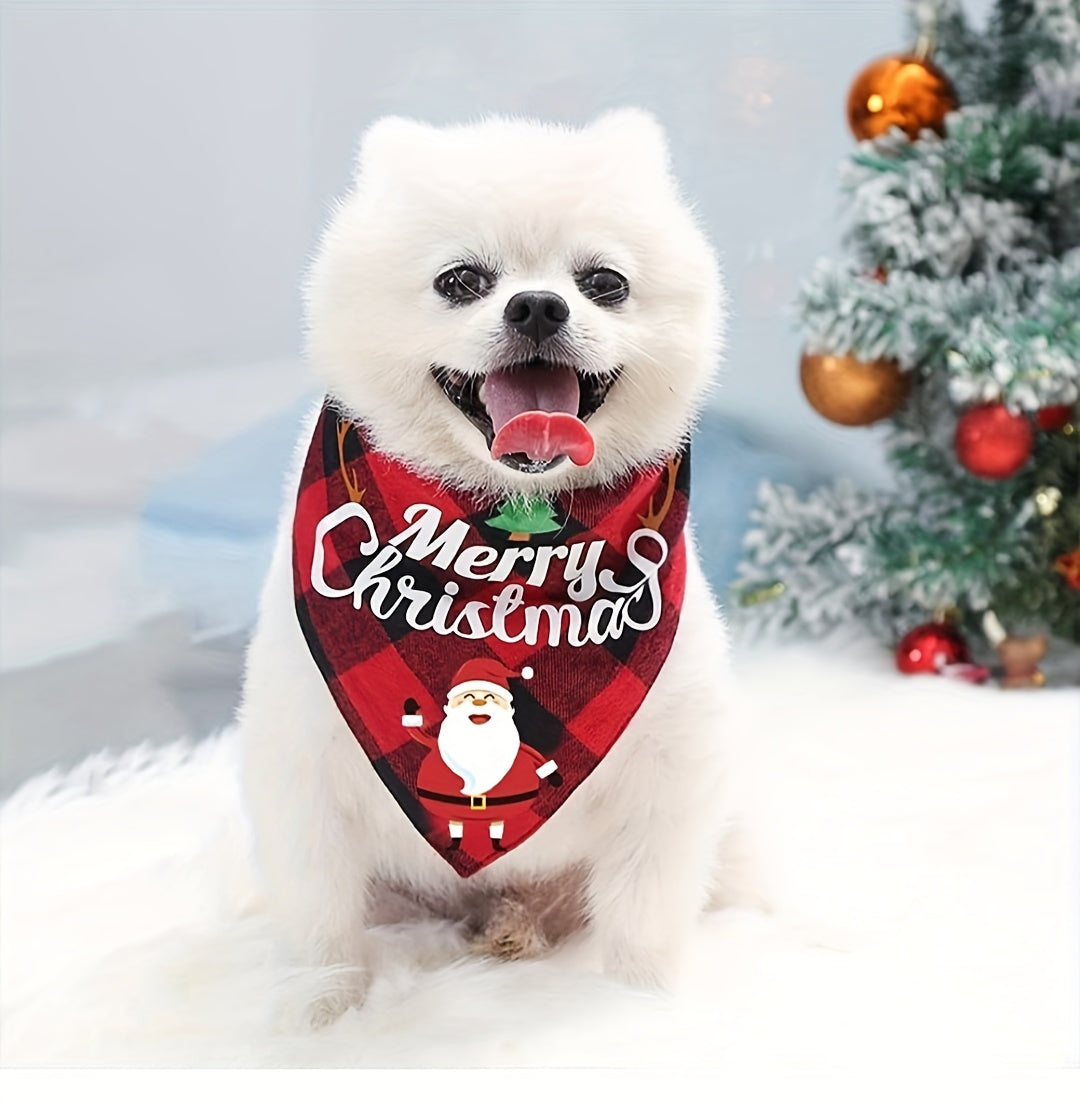 Christmas Pet Triangle Scarf Dog Bandanas Saliva Towel Santa Claus And Letter Graphic Scarf For Holiday Party Decoration Bib For Small, Medium & Large Sized Dogs