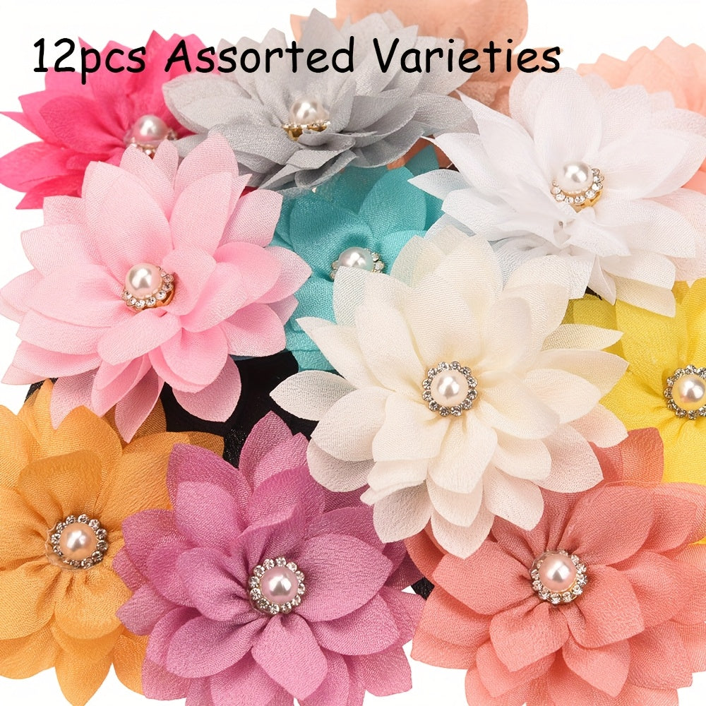 12pcs 2.2inch ( 5.5cm) Sharp Corner Flowers No Clips Holiday Party Decoration Making Pet Collar Flower Hair Accessories for Headband Hairband