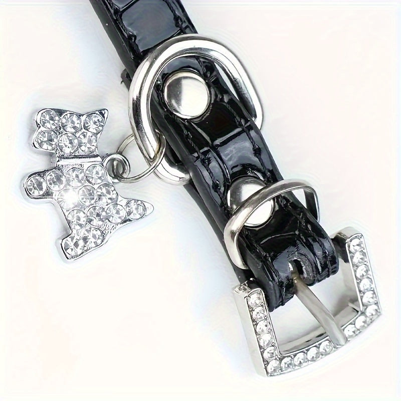 Adjustable Geometric Pattern Leather Pet Collar with Crystal Diamonds, Heart & Claw Pendant, Elastic Small Dog & Cat Necklace for Wedding Celebrations