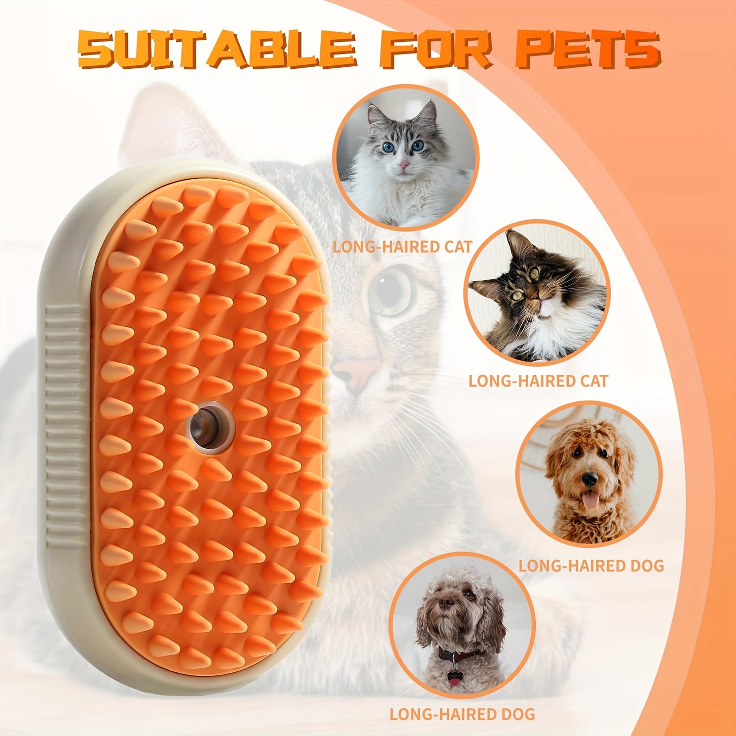 Cat/Dog Steam Brush - Spray Design, 3in 1 Cat Steamy Brush with Steamer, Pet Spray Hair Comb, Steam Brush for Dogs - Suitable for All Pets -Pet Spray Hair Comb (coffee)