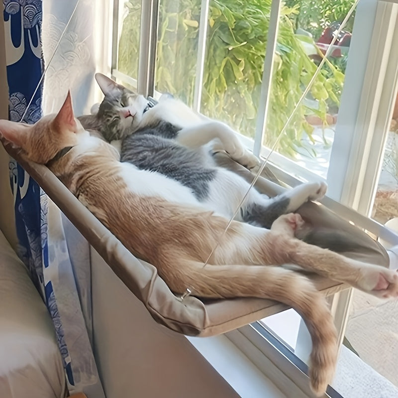 Window Mounted Cat Hammock Bed - Durable Polyester Removable Cover, Space-Saving Design for Large Cats, Easy Assembly Indoor Perch with Soft Padding, Cat Window Hammock, Cushioned Comfort, Secure Attachment Straps, Pet Furnit