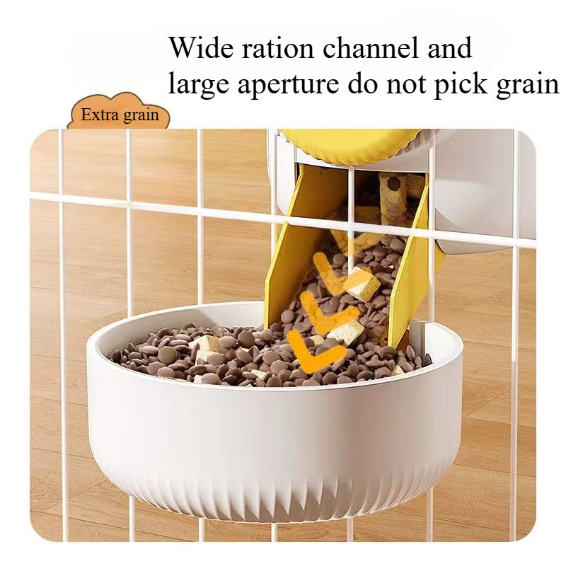 A 2pcs hanging automatic feeder drinking bowl, automatic gravity pet feeder no drip water set, Cage pet feeding bowl dispenser for pet cats, dogs, puppies, rabbits (yellow gray green food)