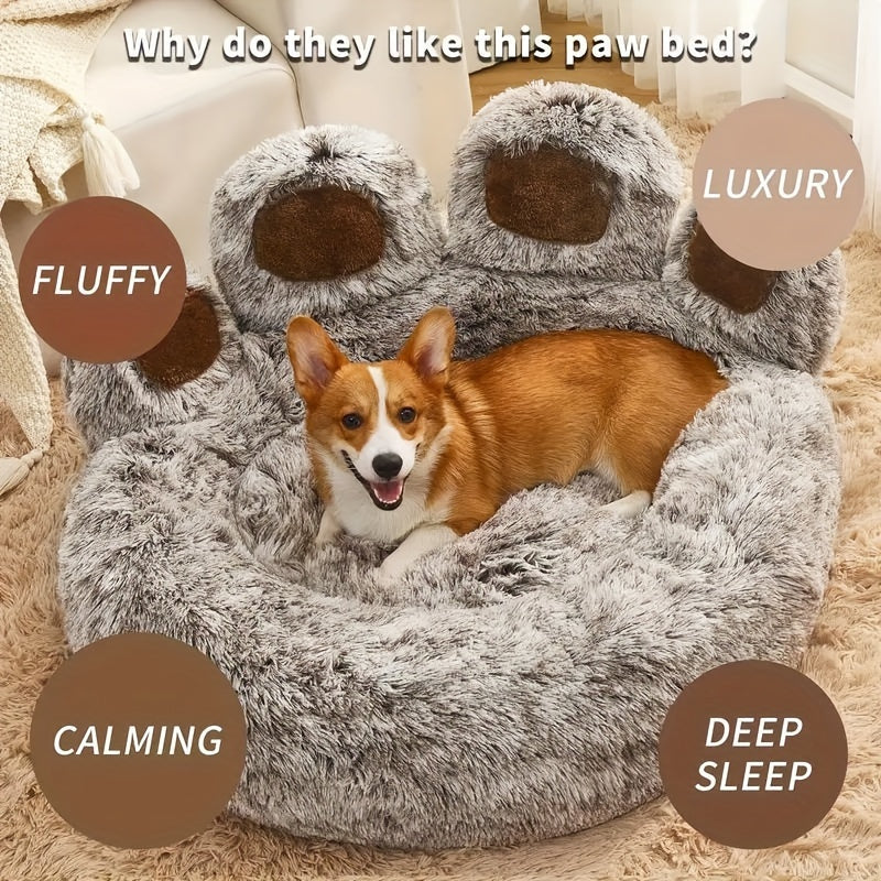 1pc Soft Plush Polyester Bear Paw Shaped Pet Bed, Calming Donut Dog Cat Cuddler Lounger, Warm Comfortable Round Pet Mat, Assembly Not Required for Cats and Small Dogs