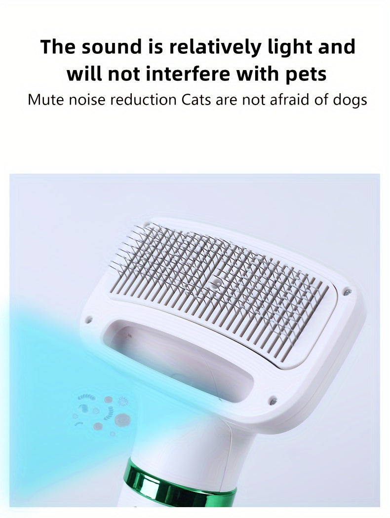 2-in-1 Portable Pet Grooming Drying Brush - Fast, Smooth, Efficiently Drying for Reduced Shedding and Tangling, Ideal for All Body Sizes of Dogs and Cats, Metal Body, Stainless Steel Bristles, US Plug, 110V/220V