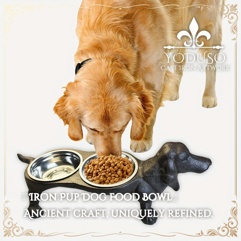 1PC Pet Cast Iron Cat And Dog Bowls Feeding Mat Set, Outdoor And Indoor Use, Cast Iron Decoration Pet Feeding & Watering Station, Stainless Steel Bowl Slip Resistant Raised Edges, Water And Food No Spills, Pet Accessories (Si