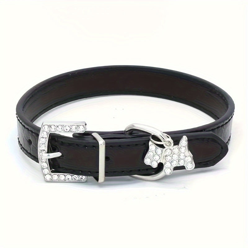 Adjustable Geometric Pattern Leather Pet Collar with Crystal Diamonds, Heart & Claw Pendant, Elastic Small Dog & Cat Necklace for Wedding Celebrations