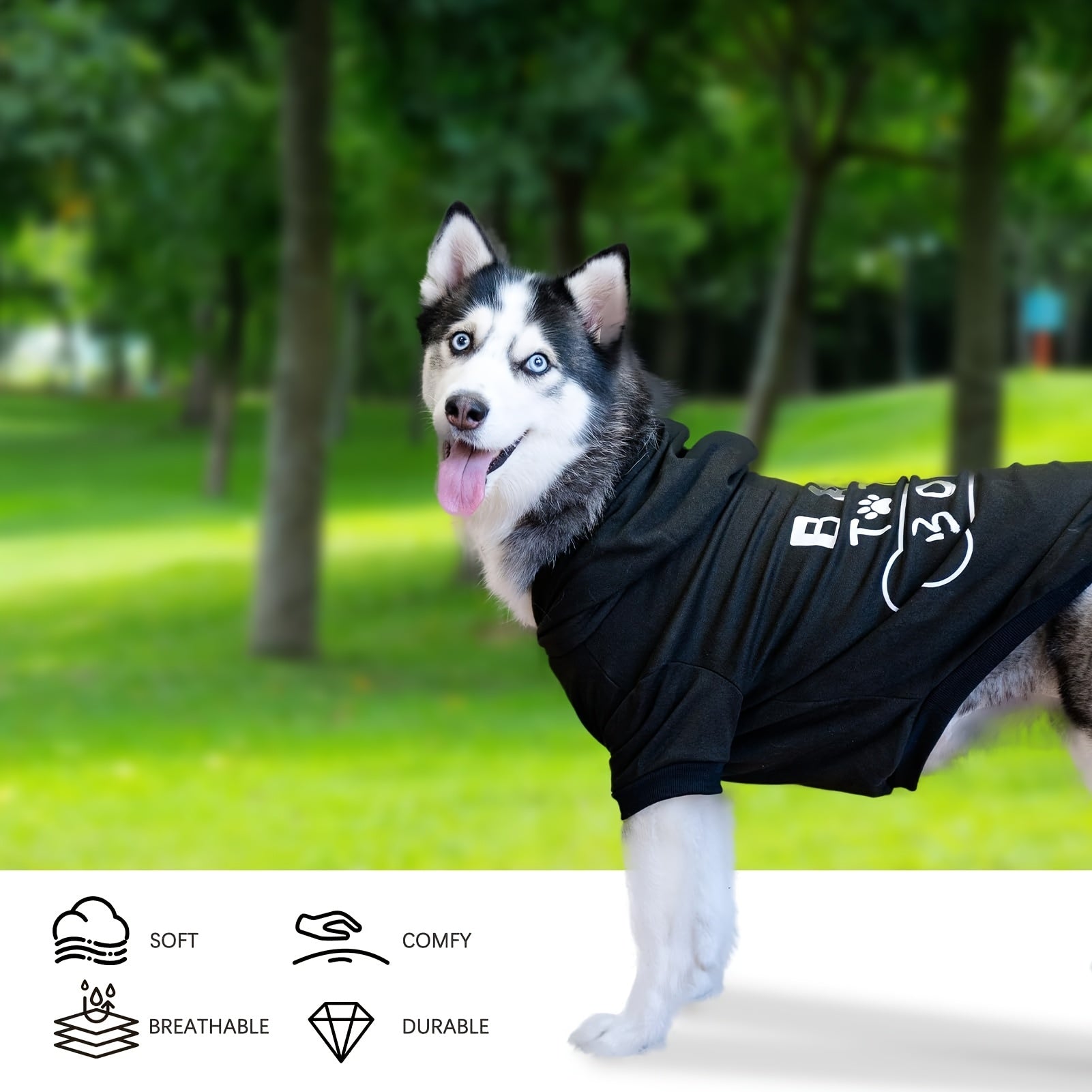 BINGPET Dog Hoodies - "Bad to the Bone" Print Soft & Warm Puppy Sweatshirt with Harness Hole, Cold Protective Winter Coats for Small, Medium & Large Dogs - Stylish & Comfortable Hooded Pet Apparel for Indoor & Outdoor Activit