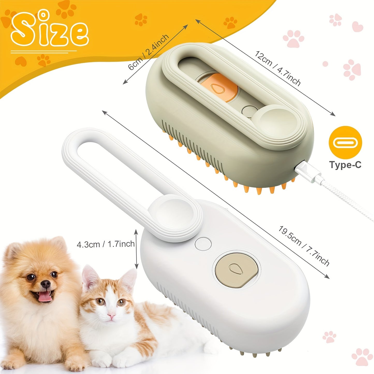Cat/Dog Steam Brush - Spray Design, 3in 1 Cat Steamy Brush with Steamer, Pet Spray Hair Comb, Steam Brush for Dogs - Suitable for All Pets -Pet Spray Hair Comb (coffee)