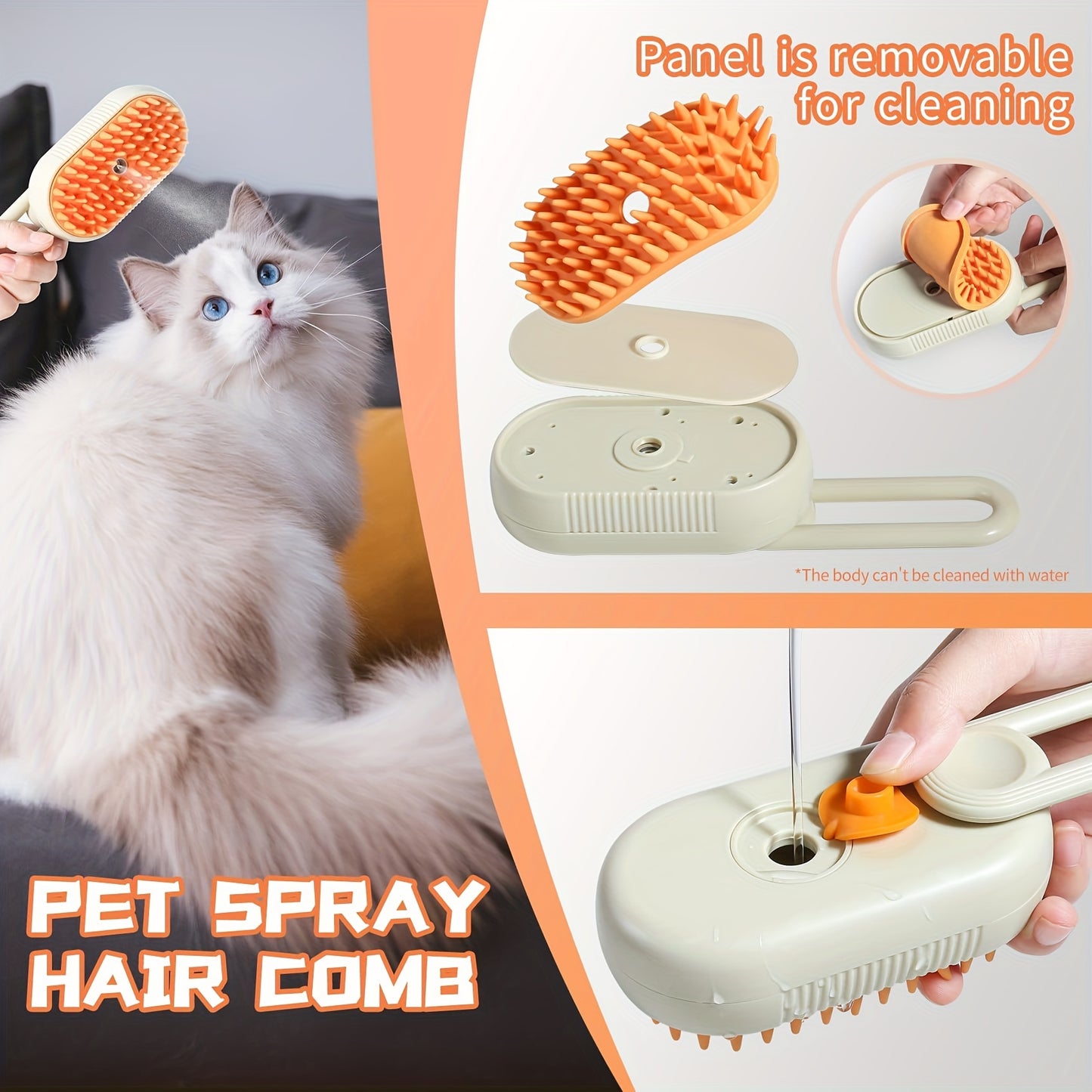 Cat/Dog Steam Brush - Spray Design, 3in 1 Cat Steamy Brush with Steamer, Pet Spray Hair Comb, Steam Brush for Dogs - Suitable for All Pets -Pet Spray Hair Comb (coffee)