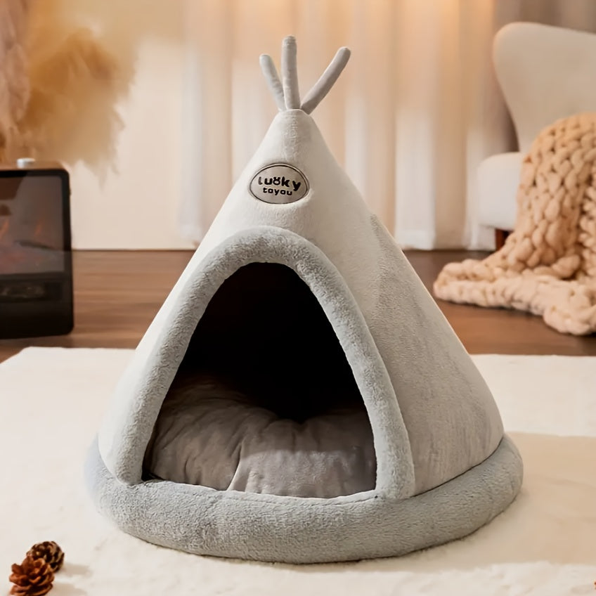 1pc Classic Mongolian Yurt Cat House, Cozy Polyester Fiber Pet Bed with Warm Comfort, Cute Animal Shelter for Indoor Cats, Pre-Assembled, Cute Cat Bed