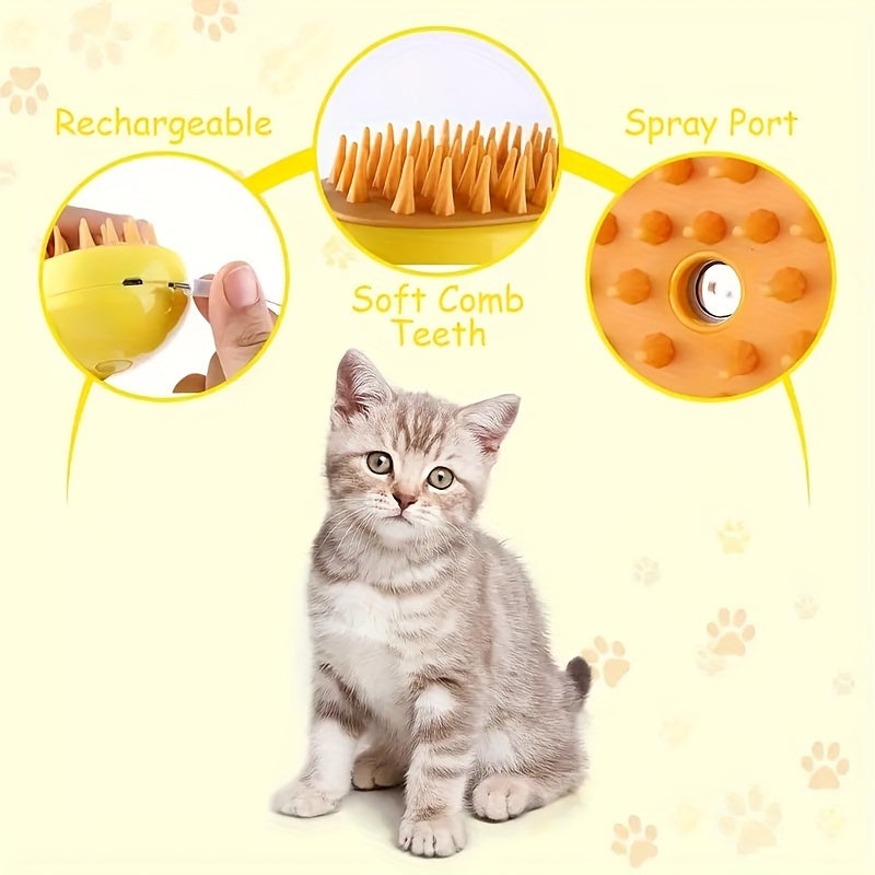 3-in-1 Steam Pet Grooming Brush for Cats & Dogs - USB Rechargeable, Water Spray Comb for Easy Hair Removal and Bathing