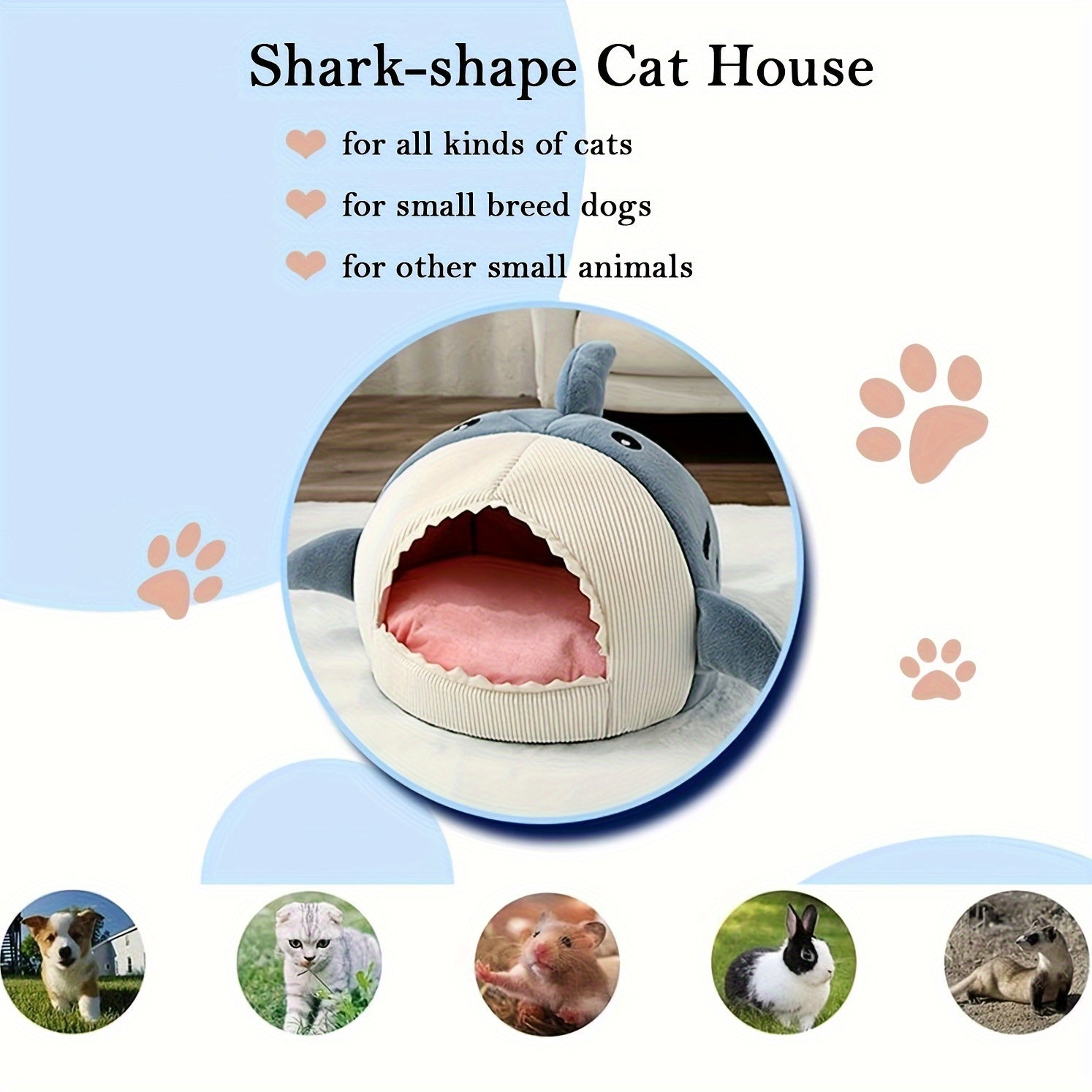1pc, Shark-Shaped Pet Bed For Cats & Small Dogs, Cozy Cave With Non-Slip Bottom And Washable Cushion, Cute & Warm Indoor Nest
