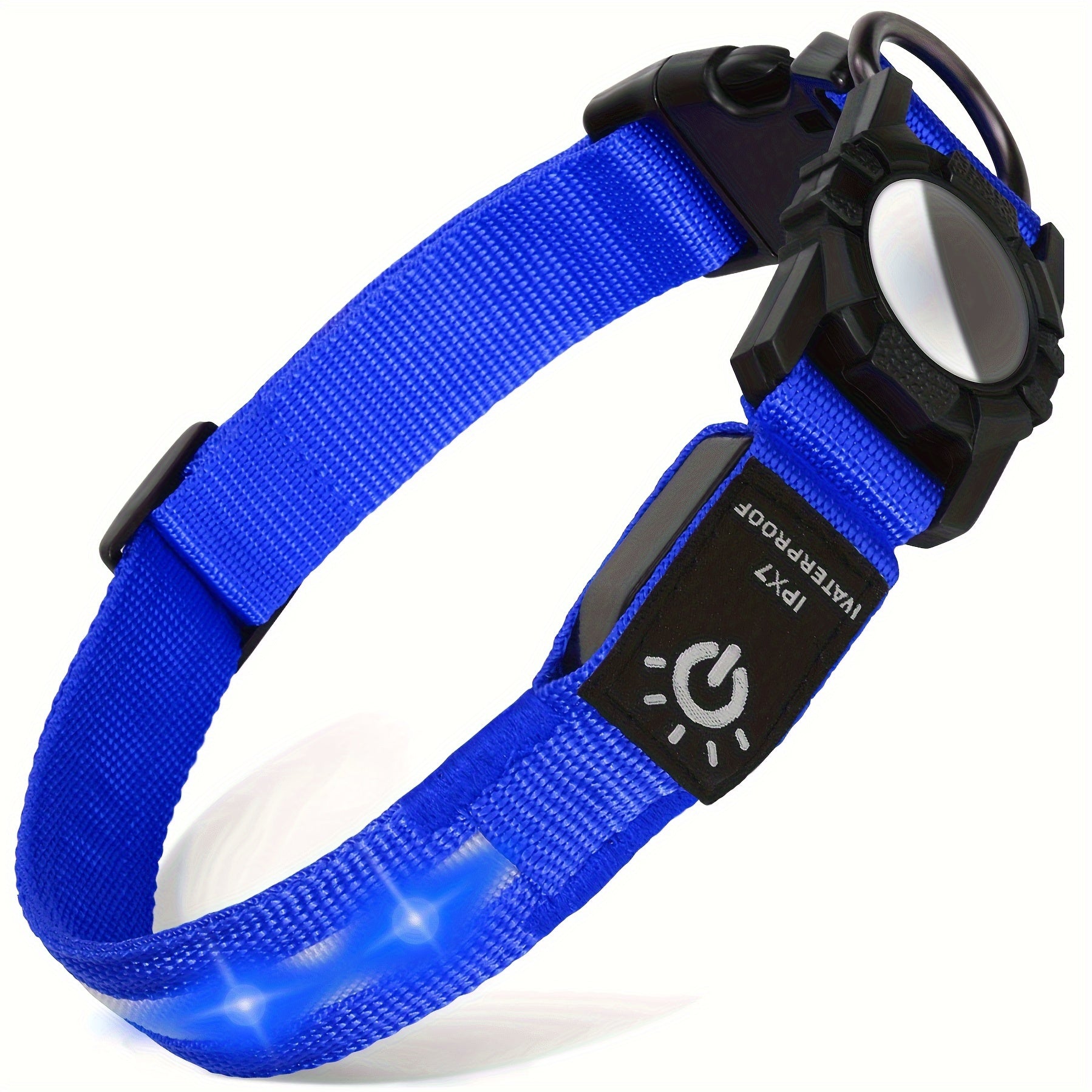 JOYTALE LED Dog Collar with AirTag Holder - USB Rechargeable, Nighttime Safety Light-Up Nylon Pet Collar for Small & Large Dogs