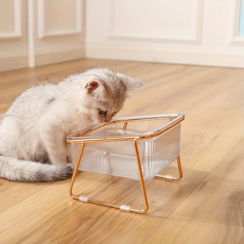 Double-Layer Cat And Dog Bowl Set, Vertical Design Pet Feeding & Drinking Station, Durable Metal & Plastic, Easy-To-Clean, with Ideal Pet Supplies for Cats And Dogs, Without Battery