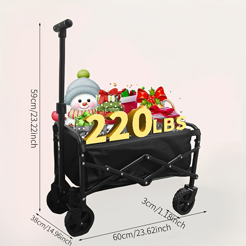 Collapsible Folding Wagon Cart, Large Capacity Track and Field Equipment Transporter, All-Terrain Foldable Pet Stroller, Heavy-Duty Utility Wagon for Grocery, Outdoor Beach, Gardening, Shopping & Fishing – Perfect Christmas