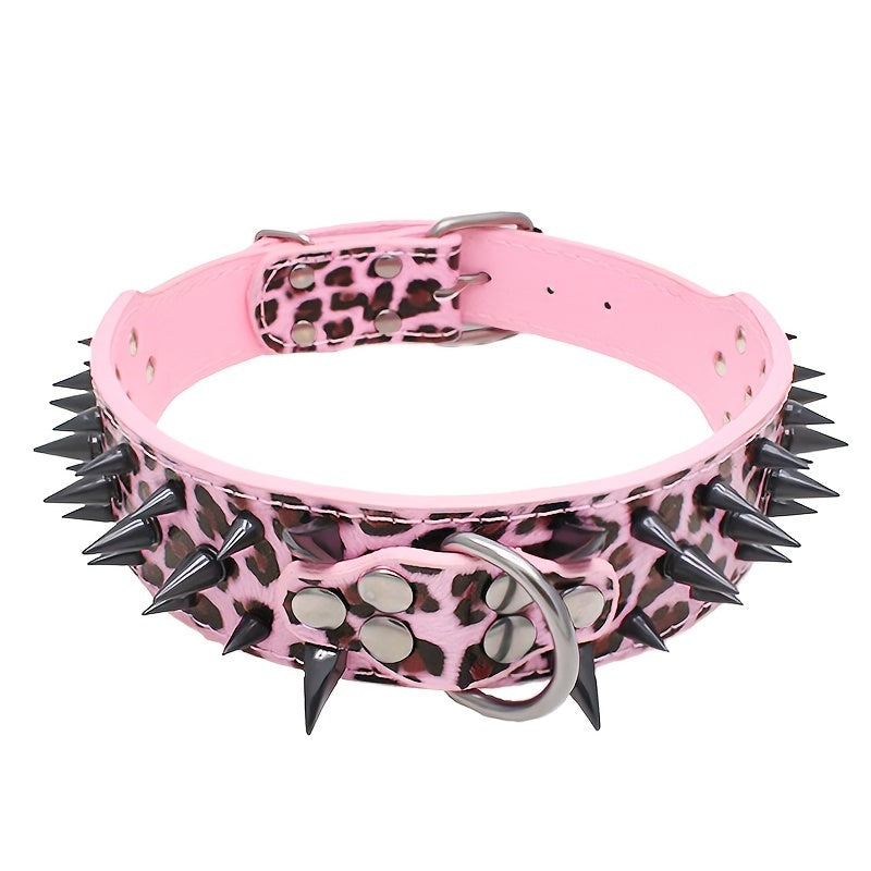 Leather Dog Collar with Spiked Studs, Hand Wash Only, Durable Heavy-Duty Pet Collar for Medium to Large Dogs, Non-Breakable Buckle, Sturdy Construction