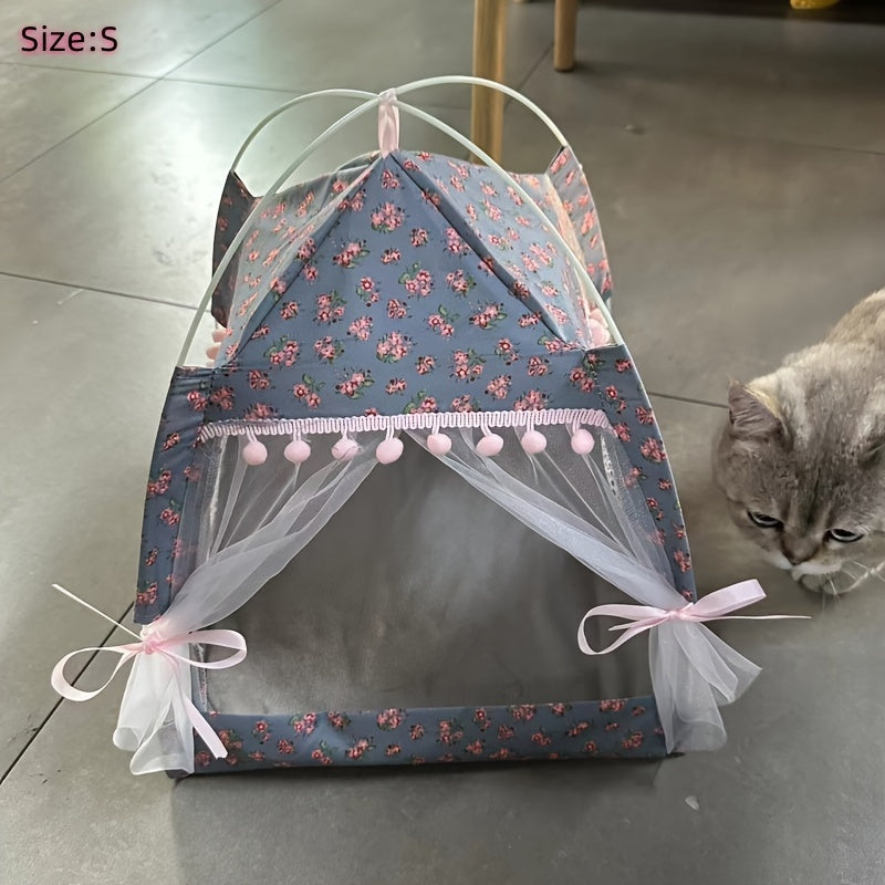 1pc Semi-enclosed Pet Floral Tent, Cute Cooling Pet Bed, Comfortable All Seasons Universal Cat Nest