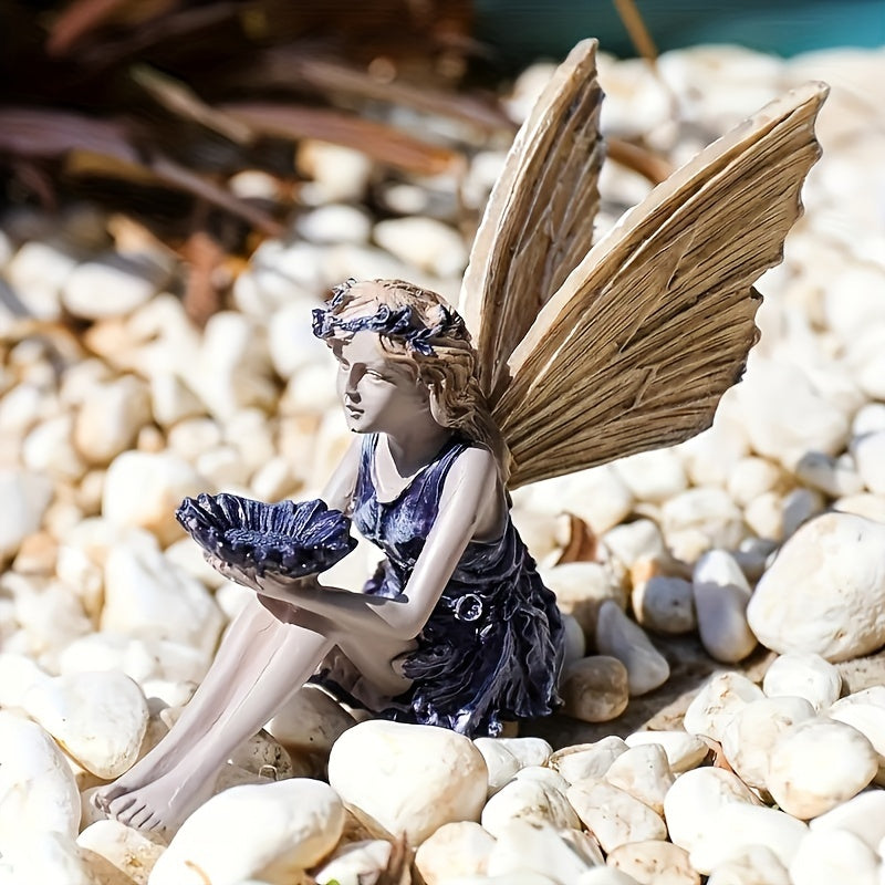 Seated Fairy Statue Garden Resin Craft Ornament Fairy Bird Feeder Yard Lawn And Gardening Outdoor Ornament Sculpture Statue