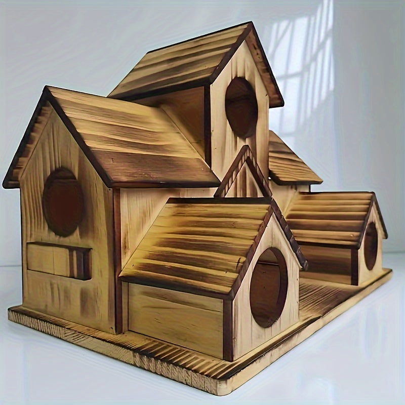 Wooden Hummingbird House - Rustic Solid Wood Birdhouse Decor - Outdoor Garden Villa Style Bird Nesting Box For Small Birds