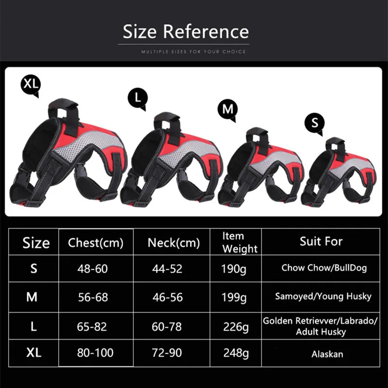 Large pet Dog Harness All Weather Service Nylon Dog Vest Padded Adjustable Safety Vehicular Lead For Dogs Pet