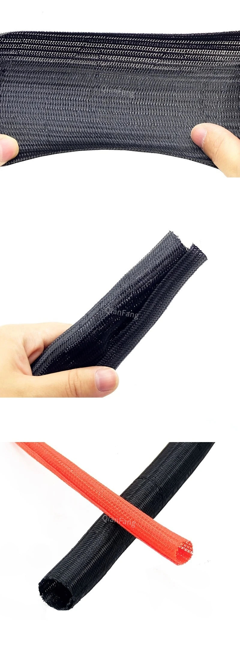 Expandable Cable Sleeve Self Closed PET Braided Management Auto Line Overlaps Flexible Loom Split Pipe Tube Wire Wrap Organizer
