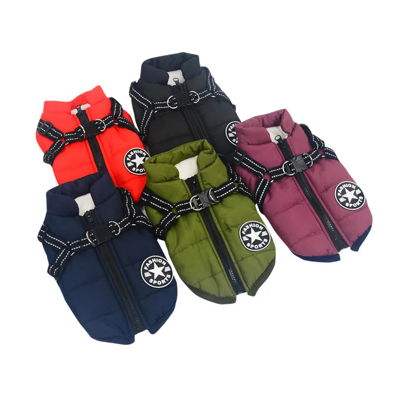 Winter Warm Large Pet Dog Jacket with Harness Waterproof Big Dog Coat for Labrador Chihuahua French Bulldog Outdoor Dog Clothes