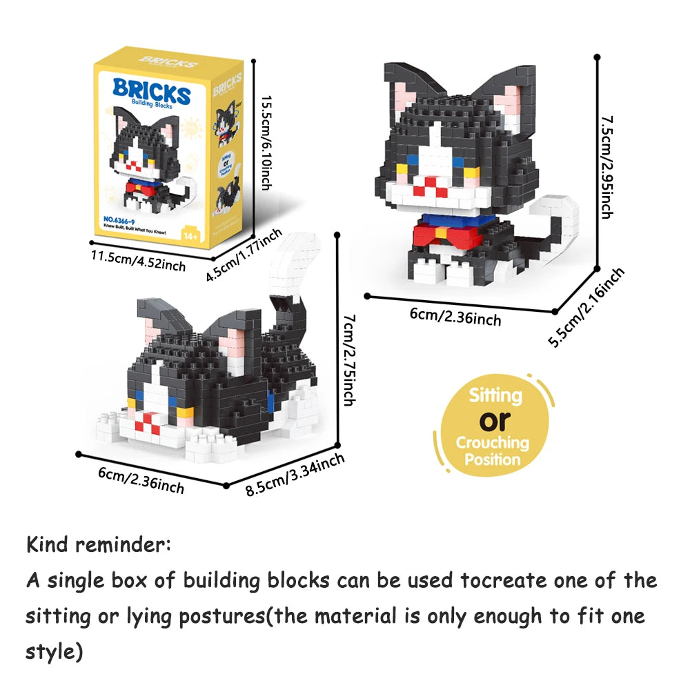 Dual Form Cat Shape Pet Series Model Micro Mini Building Blocks Toys Pocket-Sized Cuteness Pet Cat Display Decor Good For Girls
