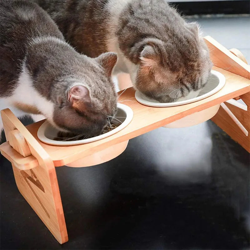 Pet supplies Stainless steel double bowl folding bowl stand Cat food bowl Dog food bowl