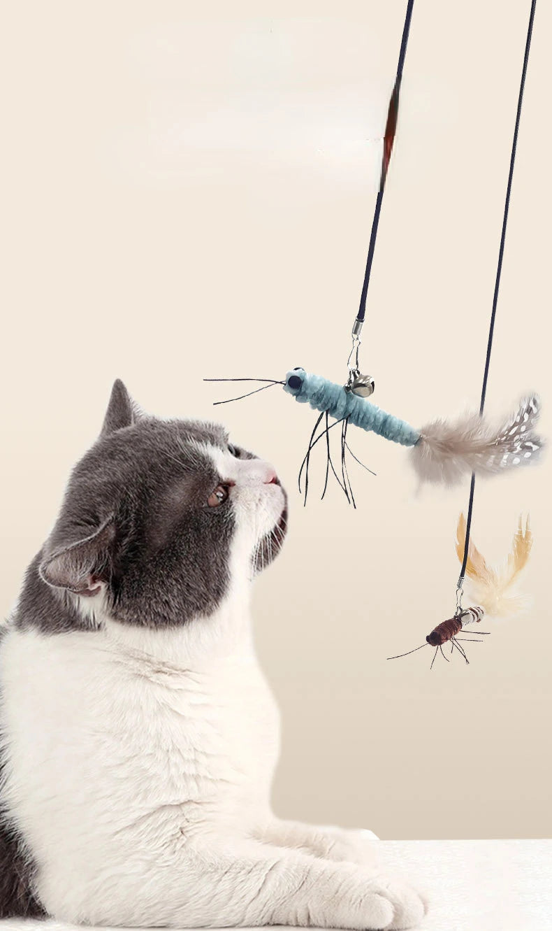 Dr.DC Teasing Cat Stick Head with or without Wire Stick Dragonfly Feather Cat Supplies Interactive Fun Pet Cat Toy Accessories