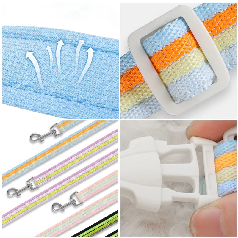 3PCs Pet Dog Harness Leash Set with Bags Adjustable V-shaped Puppy Harness Striped Breathable Dog Chest Strap Dog Accessories