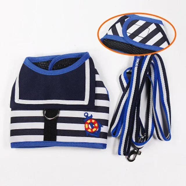Pet Dog Harness Soft Breathable Navy Style Leash Set For Small Medium Dogs Chihuahua Puppy Collar Cat Pet Dog Chest Strap Leash