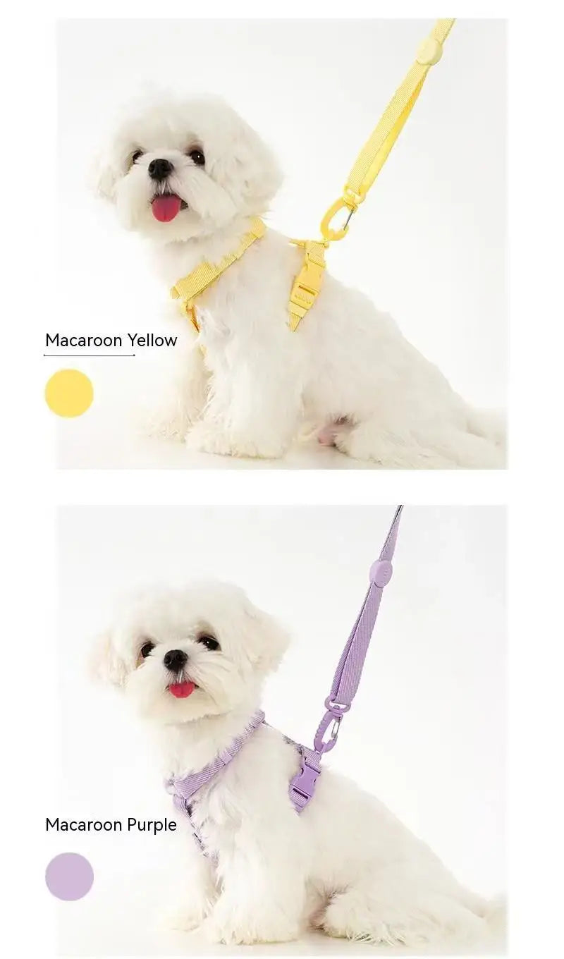 Adjustable Puppy Harness Set, Reflective Dog Collar & Leash for Small Dogs 2-6kg, Macaron Color Cat Safe Walking Gear