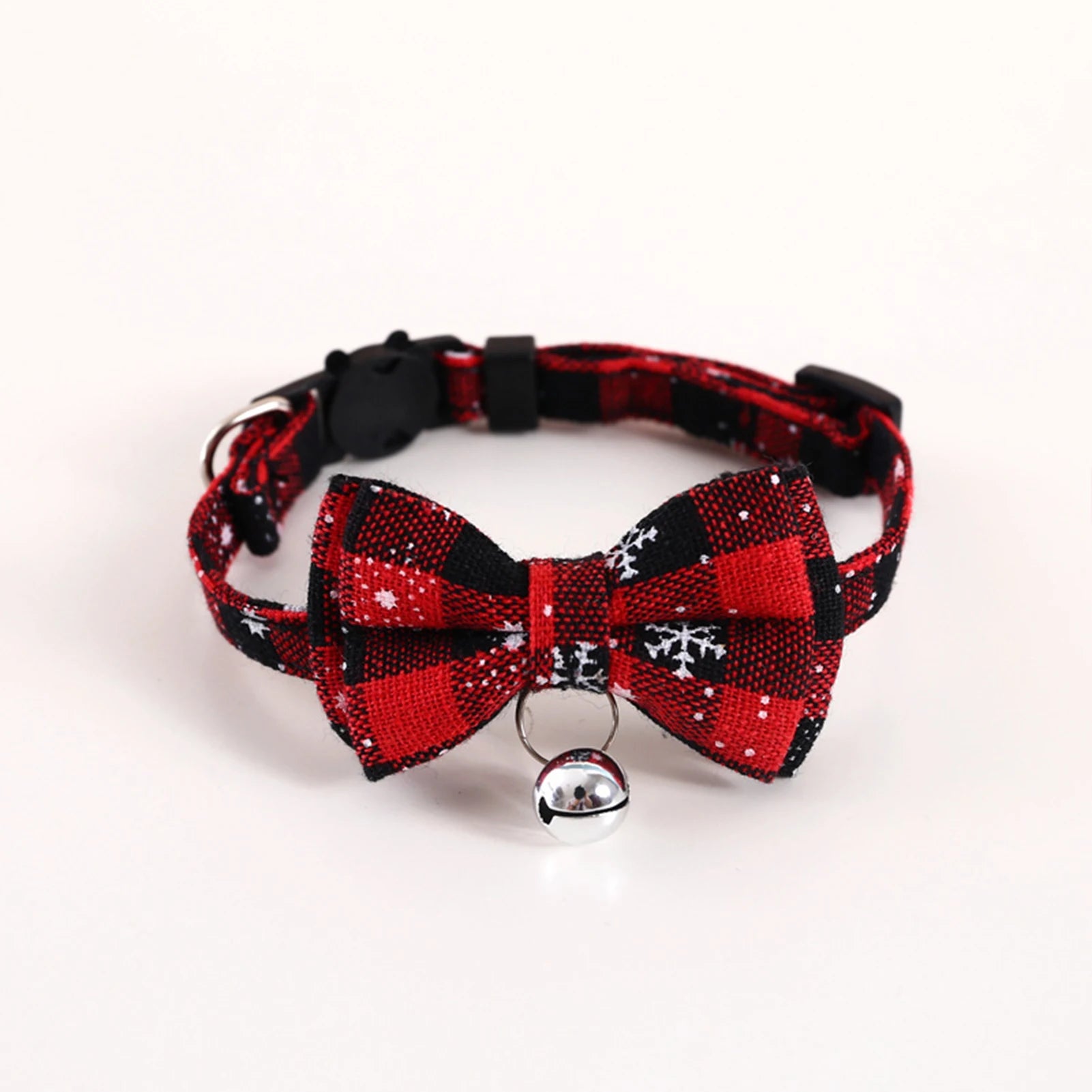 Pet Breakaway Cat Collar Bow Tie And Bell Cute Plaid Christmas Red Elastic Adjustable Dog Collar With Sash Small Bell For Cats