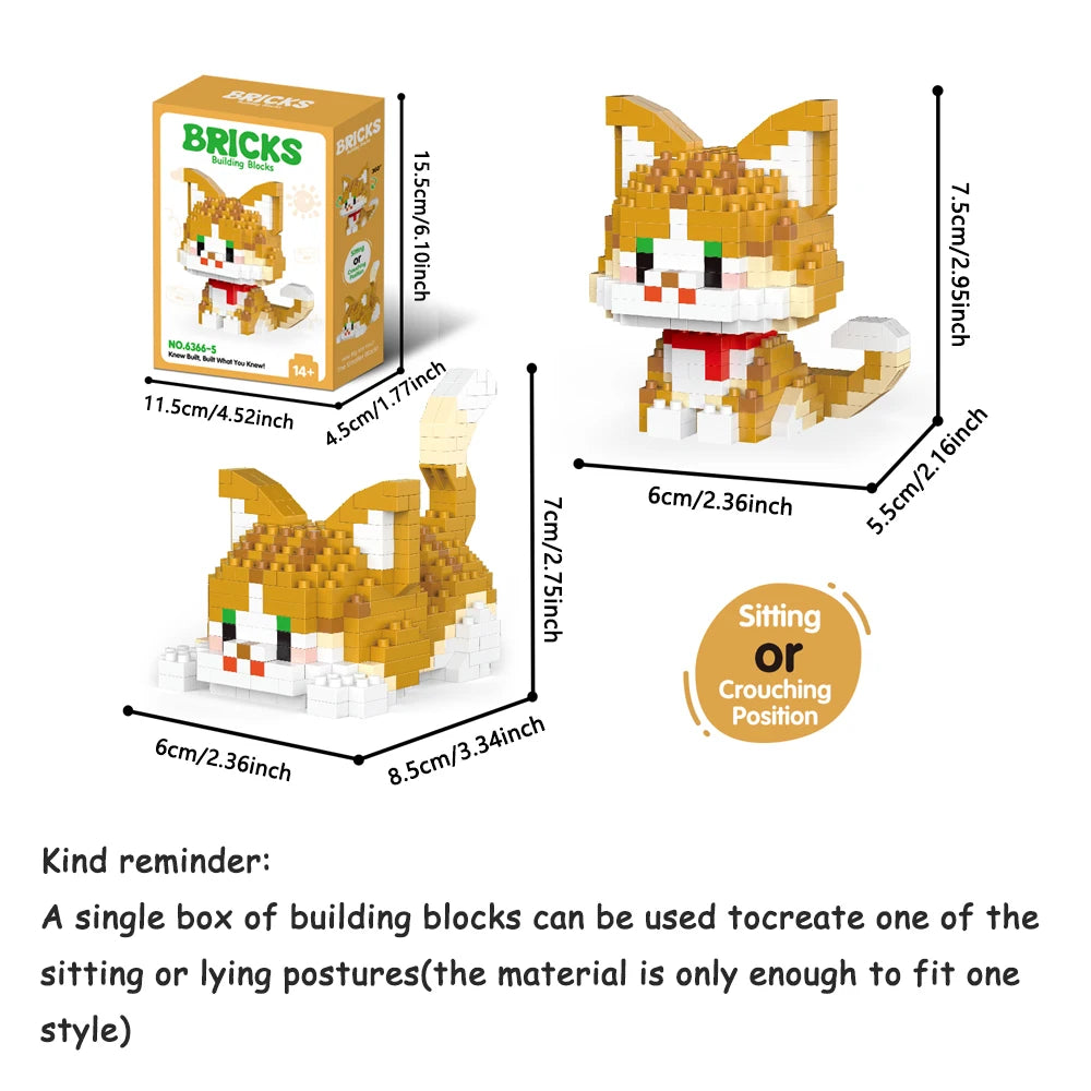 Dual Form Cat Shape Pet Series Model Micro Mini Building Blocks Toys Pocket-Sized Cuteness Pet Cat Display Decor Good For Girls