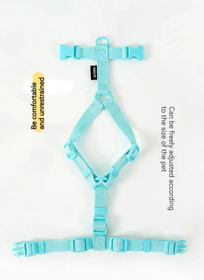 Adjustable Puppy Harness Set, Reflective Dog Collar & Leash for Small Dogs 2-6kg, Macaron Color Cat Safe Walking Gear