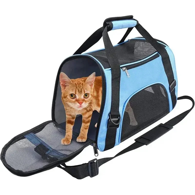 Pet Portable Foldable Four Sided Breathable Mesh Pet Bag Cat and Dog One Shoulder Travel Bag Crossbody Handbag Backpack Cat Bag
