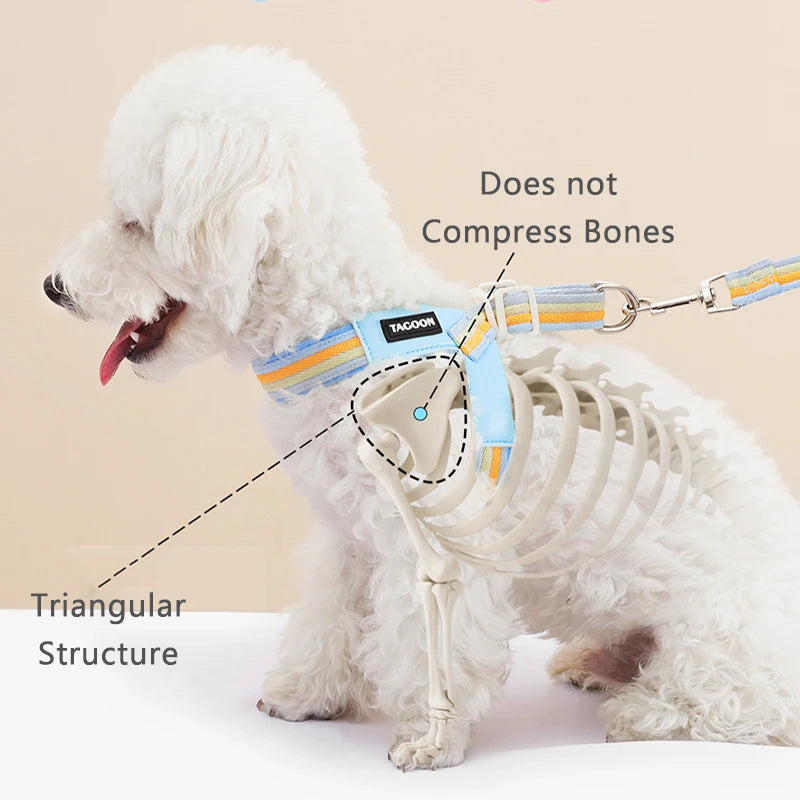 3PCs Pet Dog Harness Leash Set with Bags Adjustable V-shaped Puppy Harness Striped Breathable Dog Chest Strap Dog Accessories