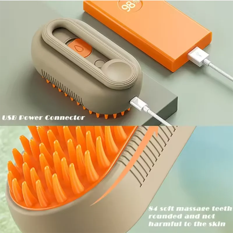 Cepillo masajeador con pulverizador de vapor para gatos y perros, plegable, giratorio y flotante, para depilación y baño.