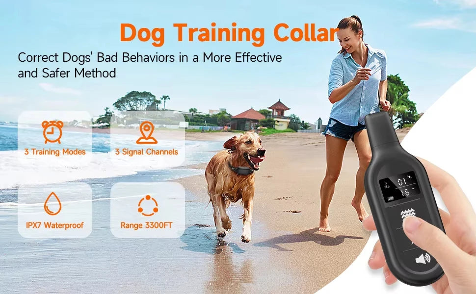 Electric Dog Training Collar Digital Rechargeable Remote Control Waterproof Vibrator Pet Dog Bark Stop Shock Collar for Dogs