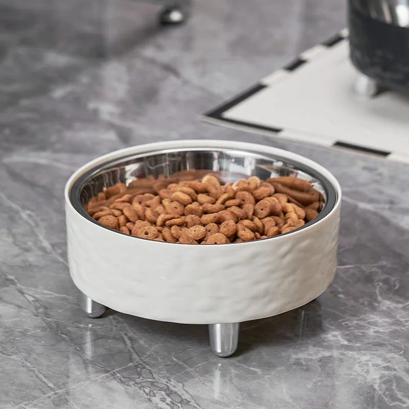 A water ripple high-foot pet bowl, stainless steel dog bowl, stylish and simple feeding and water feeding neck cat bowl, indoor