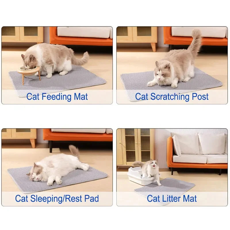 Alfombrilla para arena de gatos antideslizante, grande, con filtro, de doble capa, resistente al desgaste, impermeable, suministros de limpieza para mascotas