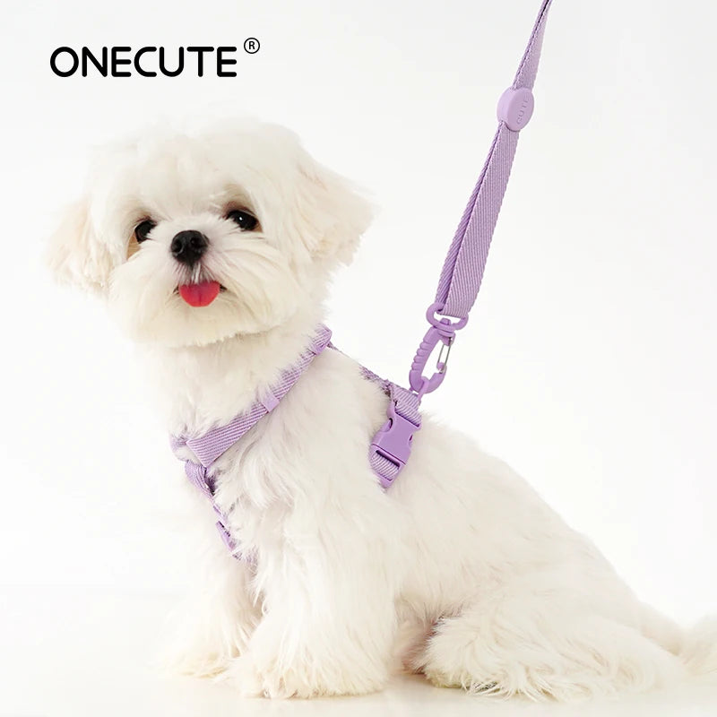 Adjustable Puppy Harness Set, Reflective Dog Collar & Leash for Small Dogs 2-6kg, Macaron Color Cat Safe Walking Gear