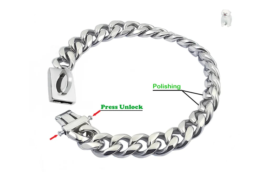 Gold Dog Collar Stainless Steel Pet Metal Choker 19mm Wide Lead for Medium Large Dogs Pet French bulldog Labrador Retriever