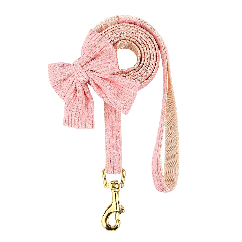 3PCS Dog Collar Harness Leash Set Breathable Dog Harnesses Soft Velvet Puppy Necklace With Bowknot Pet Walking Rope For Dogs Pug