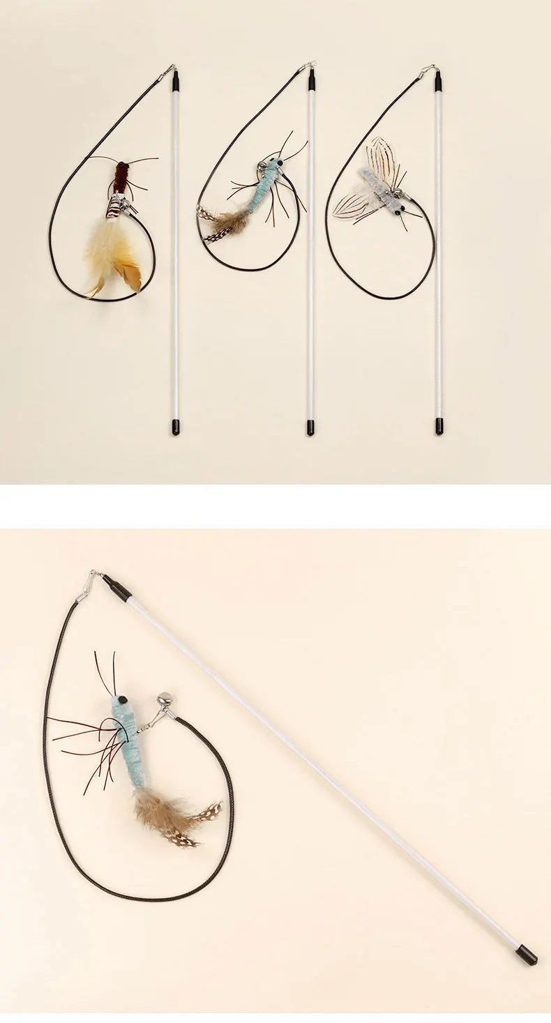 Dr.DC Teasing Cat Stick Head with or without Wire Stick Dragonfly Feather Cat Supplies Interactive Fun Pet Cat Toy Accessories