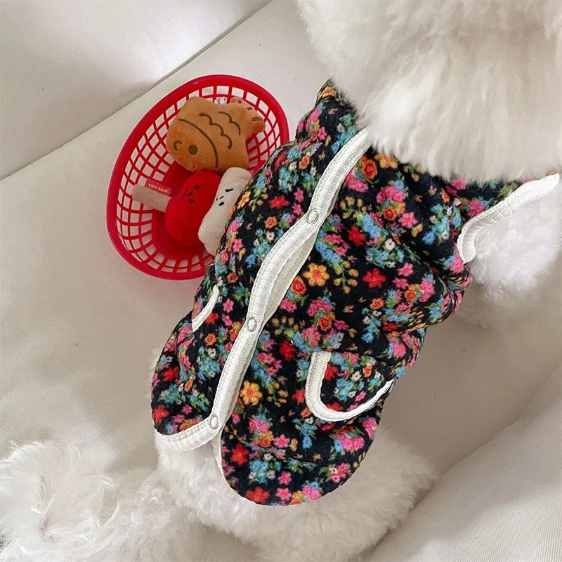 Autumn Winter Dog Clothes Small Dogs Coat Fashion Flower Cat Pet Costume Dog Warm Jacket Chihuahua Bichon Yorkie Plush Dog Vest