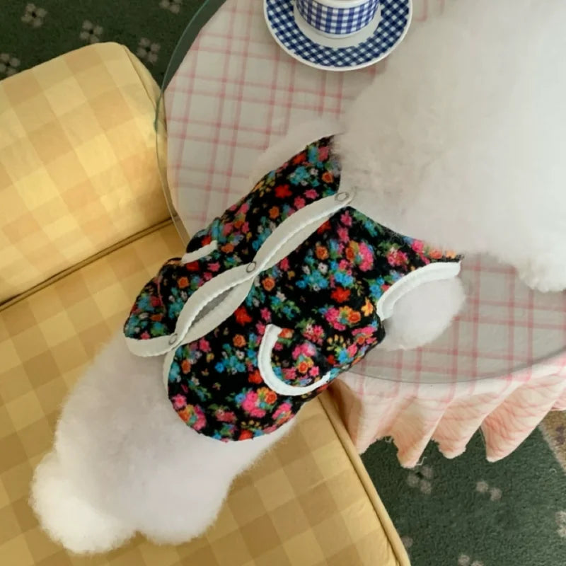 Autumn Winter Dog Clothes Small Dogs Coat Fashion Flower Cat Pet Costume Dog Warm Jacket Chihuahua Bichon Yorkie Plush Dog Vest