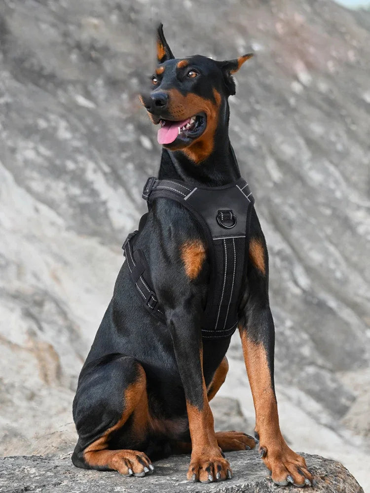 Dog Harness,No Pull Harness,Reflective No-Choke Pet PU Vest,Adjustable Soft Padded Pet Vest with Handle for Small To Large Dogs