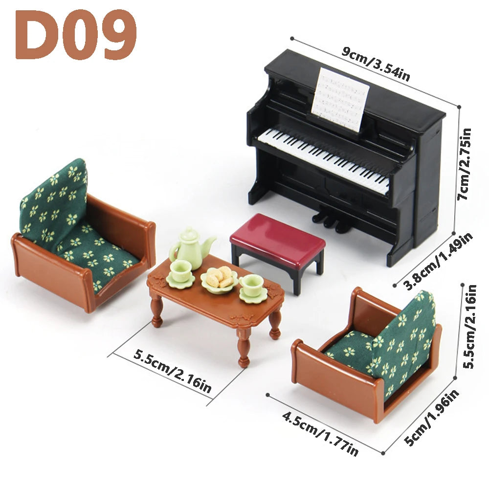 1:12 Miniature Furniture Forest Family Kitchen Toy Dining Table Dollhouse Accessories Bathroom Pretend Play For Girl Gifts Toys